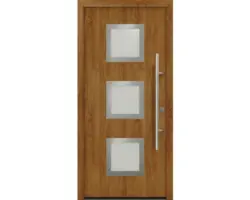 Haustür EcoStar ISOPRO Secur IPS 810S 1100 x 2100 mm Rechts golden oak inkl. Beschlag-Set,Edelstahl Stangengriff,Sicherheitsprofilzylinder mit 5 Schlüsseln