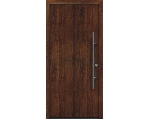 Haustür EcoStar ISOPRO Secur IPS 015 1100 x 2100 mm Rechts dark oak inkl. Beschlag-Set,Edelstahl Stangengriff,Sicherheitsprofilzylinder mit 5 Schlüsseln