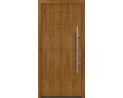 Haustür EcoStar ISOPRO Secur IPS 015 1100 x 2100 mm Rechts golden oak inkl. Beschlag-Set,Edelstahl Stangengriff,Sicherheitsprofilzylinder mit 5 Schlüsseln