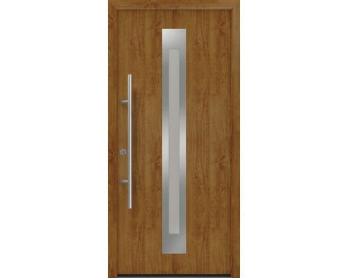 Haustür EcoStar ISOPRO Secur IPS 770S 1100 x 2100 mm Links golden oak inkl. Beschlag-Set,Edelstahl Stangengriff,Sicherheitsprofilzylinder mit 5 Schlüsseln