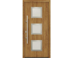 Haustür EcoStar ISOPRO IP 810S 1100 x 2100 mm Links golden oak inkl. Beschlag-Set,Edelstahl Stangengriff,Sicherheitsprofilzylinder mit 5 Schlüsseln