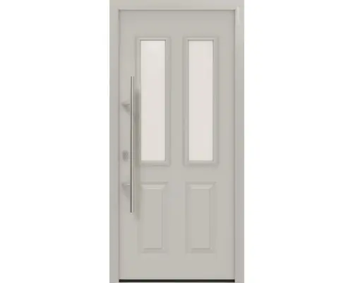 Haustür EcoStar ISOPRO IP 410 S 1100 x 2100 mm Links RAL 9006 weißaluminium matt inkl. Beschlag-Set,Edelstahl Stangengriff,Sicherheitsprofilzylinder mit 5 Schlüsseln