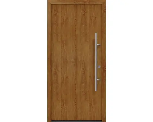 Haustür EcoStar ISOPRO Secur IPS 010 1100 x 2100 mm Rechts golden oak inkl. Beschlag-Set,Edelstahl Stangengriff,Sicherheitsprofilzylinder mit 5 Schlüsseln