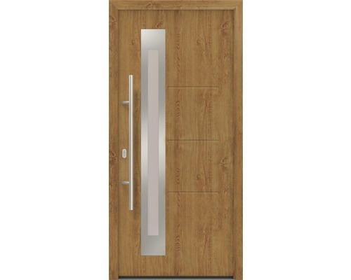 Haustür EcoStar ISOPRO IP 780S 1100 x 2100 mm Links golden oak inkl. Beschlag-Set,Edelstahl Stangengriff,Sicherheitsprofilzylinder mit 5 Schlüsseln