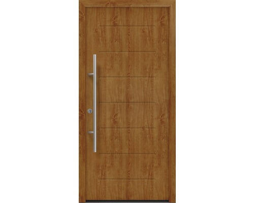 Haustür EcoStar ISOPRO Secur IPS 015 1100 x 2100 mm Links golden oak inkl. Beschlag-Set,Edelstahl Stangengriff,Sicherheitsprofilzylinder mit 5 Schlüsseln