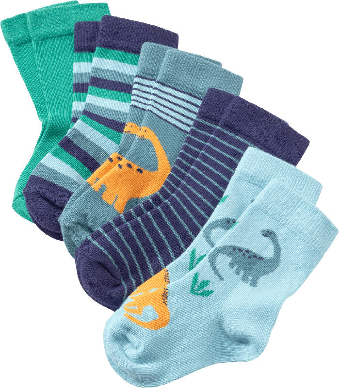 PUSBLU Socken mit Ringeln & Dino-Motiven, blau + grün, Gr. 19/22