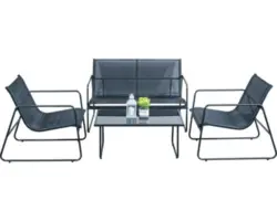 Gartenmöbelset Westside Lobby 4 tlg. bestehend aus 2x Stühle, Bank und Tisch Stahl schwarz