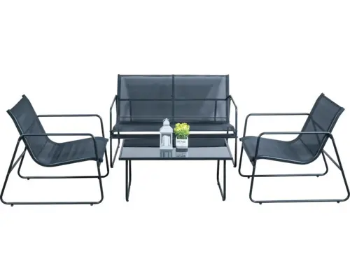 Gartenmöbelset Westside Lobby 4 tlg. bestehend aus 2x Stühle, Bank und Tisch Stahl schwarz