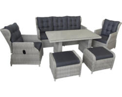 Gartenmöbelset Loungeset Dining 5 -Sitzer bestehend aus: Dreisitzer-Sofa 180x88x98 cm, 2 Sessel, 2 Hocker und Tisch inkl. Auflagen Polyrattan grau