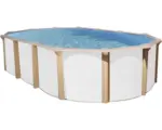 Hornbach Aufstellpool Stahlwandpool-Set Supreme white-timber oval 610x370x132 cm inkl. Sandfilteranlage, Skimmer, Leiter, Filtersand, Bodenschutzflies & Anschlussschlauch weiß/Holz