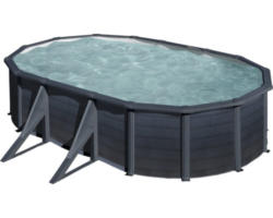 Aufstellpool Stahlwandpool-Set Gre oval 527x300x122 cm inkl. Sandfilteranlage, Skimmer, Leiter, Filtersand & Anschlussschlauch grau