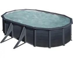 Aufstellpool Stahlwandpool-Set Gre oval 527x300x122 cm inkl. Sandfilteranlage, Skimmer, Leiter, Filtersand & Anschlussschlauch grau