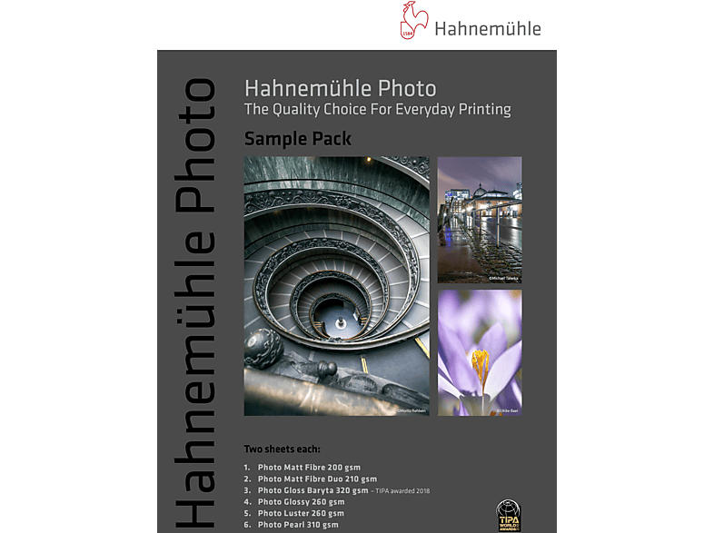 Hahnemühle Fotopapier Photo Sample Pack, DIN A4, 12 Blatt, 6 Qualitäten