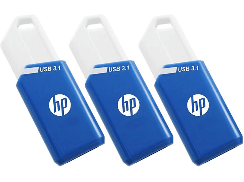 HP 128 GB x775w USB-Stick, USB-A 3.1, R75/W30 MB/s, 3er Pack, Blau/Weiß