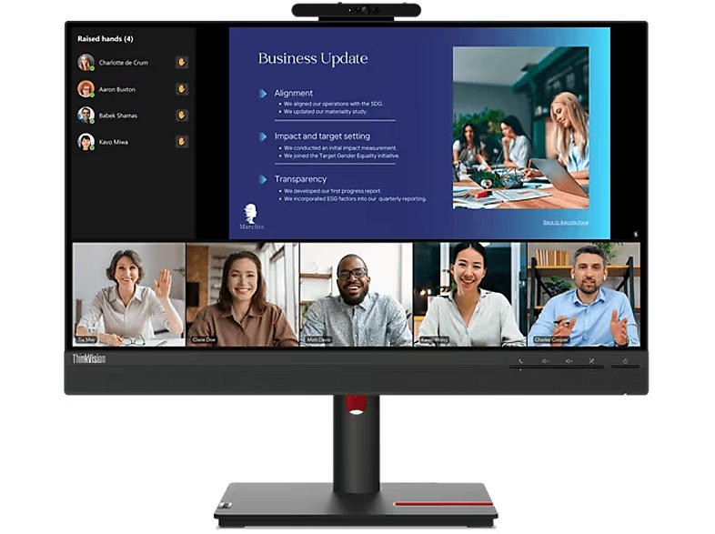 Lenovo ThinkVision T24v-30 Monitor for Business, 23.8 Zoll, Full-HD, 75Hz, 6ms, 250cd, IPS, 99% sRGB, 2MP Webcam, 2x3W Audio, Raven Black