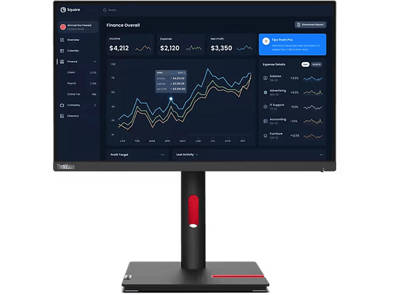 Lenovo ThinkVision T23i-30 Monitor for Business, 23 Zoll Full-HD, 6ms, 250cd, 60Hz, IPS, Schwarz