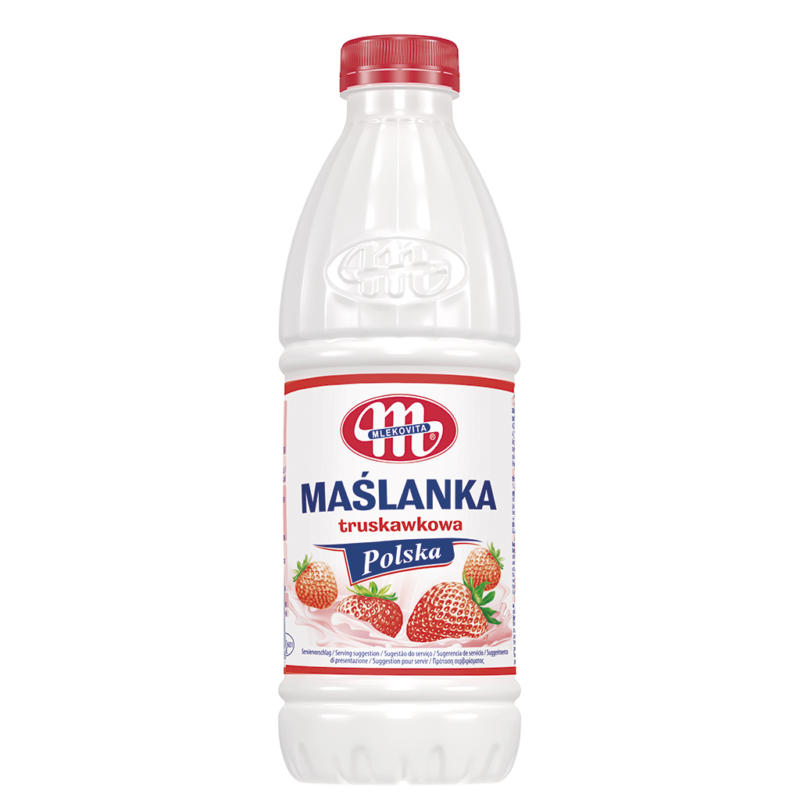 Polnisches fermentiertes Milcherzeugnis aus Buttermilch und Milch mit Erdbeergeschmack