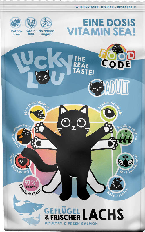Lucky Lou Trockenfutter Katze Geflügel & Lachs "eine Dosis Vitamin Sea!", Adult