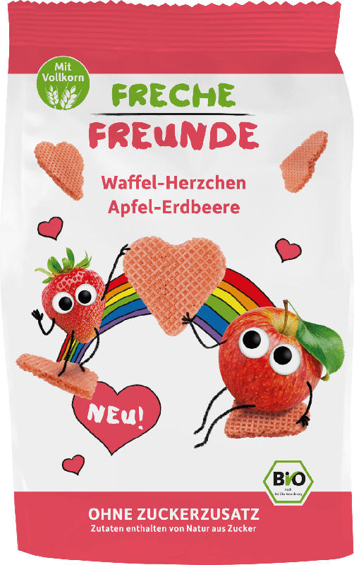 Freche Freunde Waffel-Herzchen Apfel-Erdbeere, ab 1 Jahr