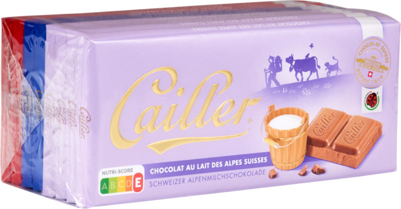 Tablettes de chocolat Cailler, 4 x Lait, 2 x Amandes, 2 x Chocmel, 8 x 100 g