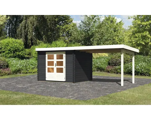 Gartenhaus Karibu Noorvik 3 inkl. Anbaudach 3 m 579x237 cm anthrazit