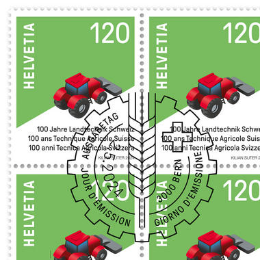 Francobolli CHF 1.20 «100 anni Tecnica Agricola Svizzera», Foglio da 20 francobolli