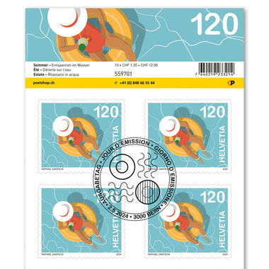 Timbres CHF 1.20 «Détente sur l'eau», Feuille de 10 timbres