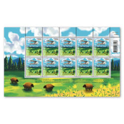 Briefmarken CHF 1.20 «100 Jahre Sonderflug La Caquerelle-Lausanne», Kleinbogen mit 10 Marken