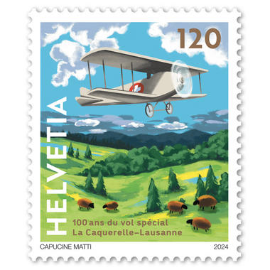 Timbre «100 ans du vol spécial La Caquerelle-Lausanne»