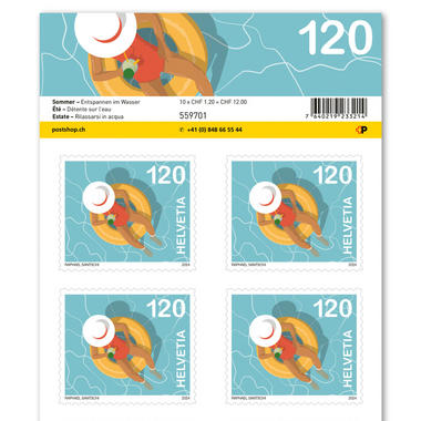 Briefmarken CHF 1.20 «Entspannen im Wasser», Bogen mit 10 Marken