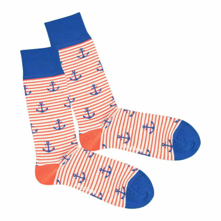 Socken ANCHORED IN LOVE, Biobaumwolle/Polyamid (PA)/Elastan, off-white/blau/dunkelorange, 36-40