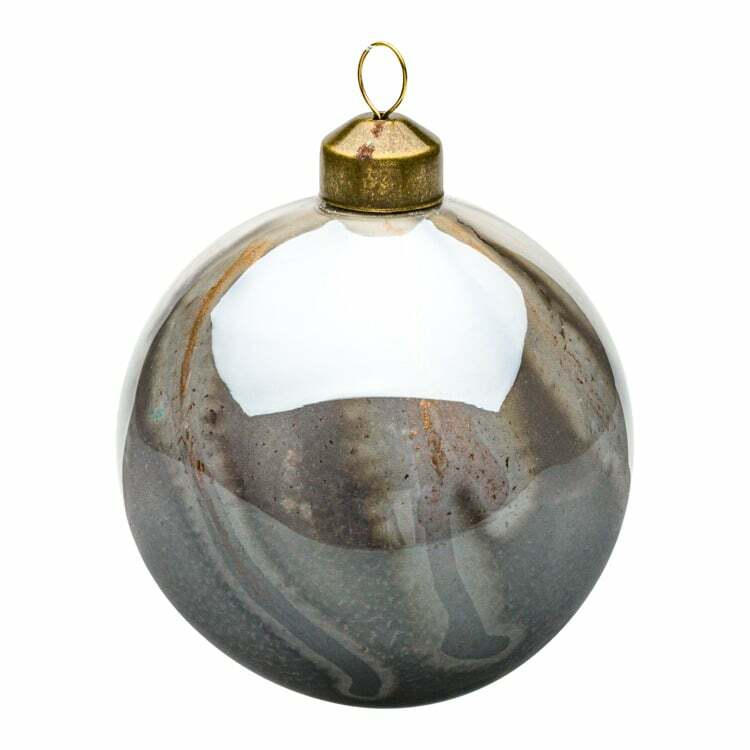 Weihnachtskugel BOHO CHIC, Glas, grau/gold