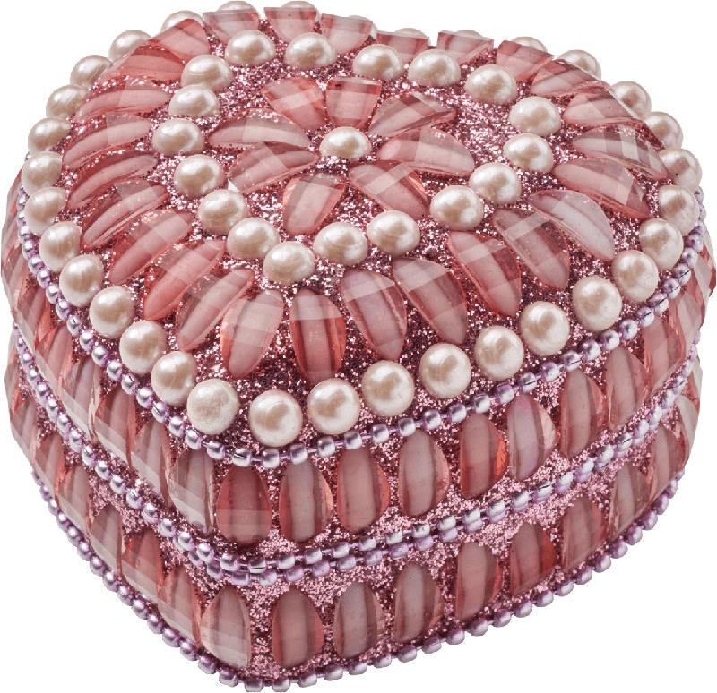 BOLTZE Schmuckbox mit Perlen & Pailetten, Herzform, rosa