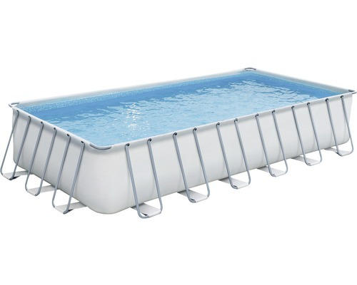 Aufstellpool Framepool-Set Planet Pool Elite eckig 732x366x132 cm inkl. Sandfilteranlage, Einbauskimmer, Leiter, Filtersand, Abdeckplane, Bodenschutzvlies & Anschlussschlauch grau