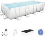 Hornbach Aufstellpool Framepool-Set Bestway Power Steel™ eckig 549x274x122 cm inkl. Sandfilteranlage, ChemConnect Dosierer, Zeitschaltuhr, Leiter & Abdeckplane grau