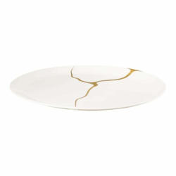 Flacher Teller A TABLE D'OR, Keramik, weiss/gold