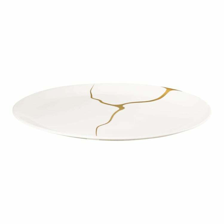 Flacher Teller A TABLE D'OR, Keramik, weiss/gold