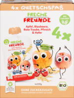 Denner Freche Freunde Bio-Kindersnack Quetschie, Apfel, Blaubeere, rote Traube, Pfirsich und Hafer, 4 x 100 g - ab 02.04.2024