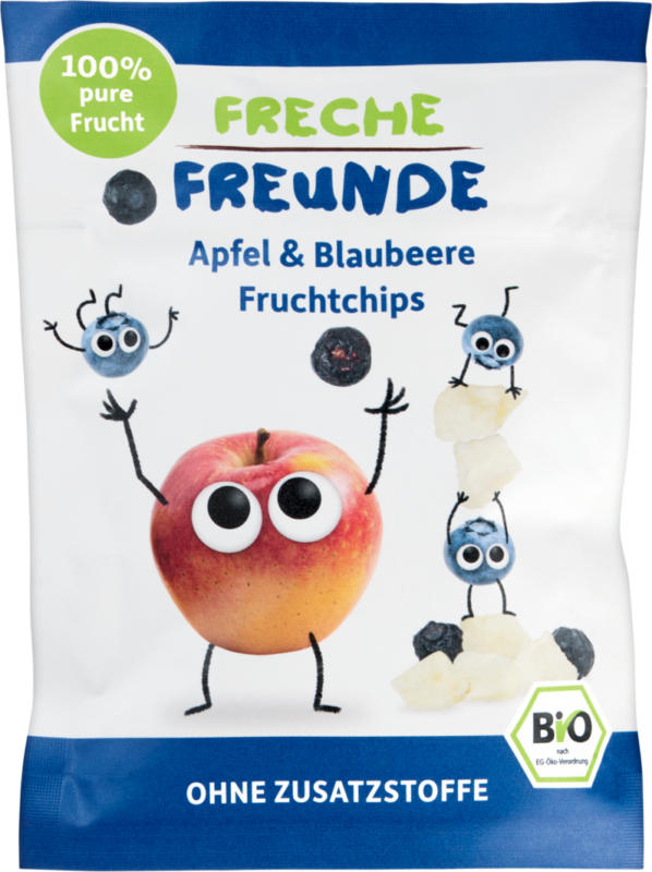 Chips de fruits bio Freche Freunde, Pomme et myrtille, 16 g
