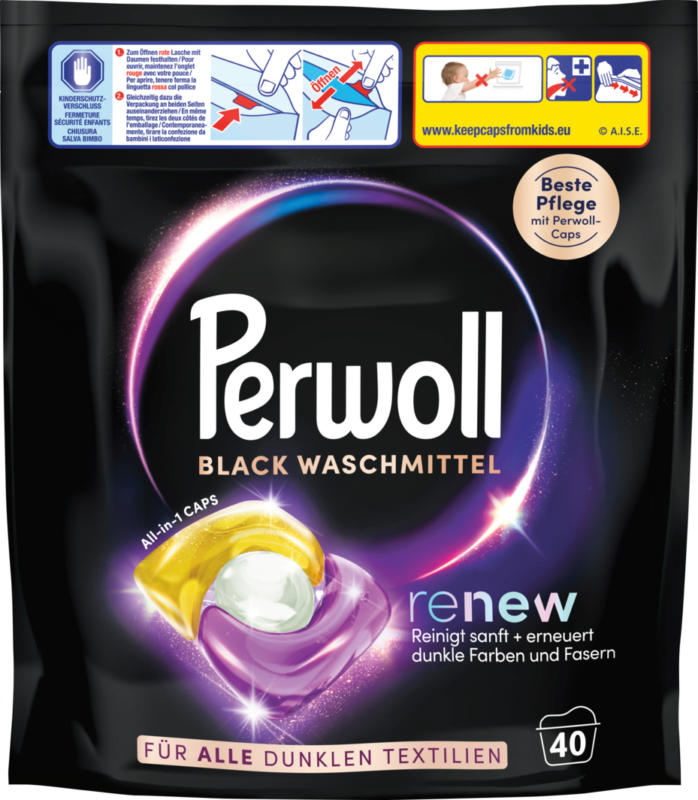 Perwoll Waschmittel Caps Black, 40 cicli di lavaggio, 540 g