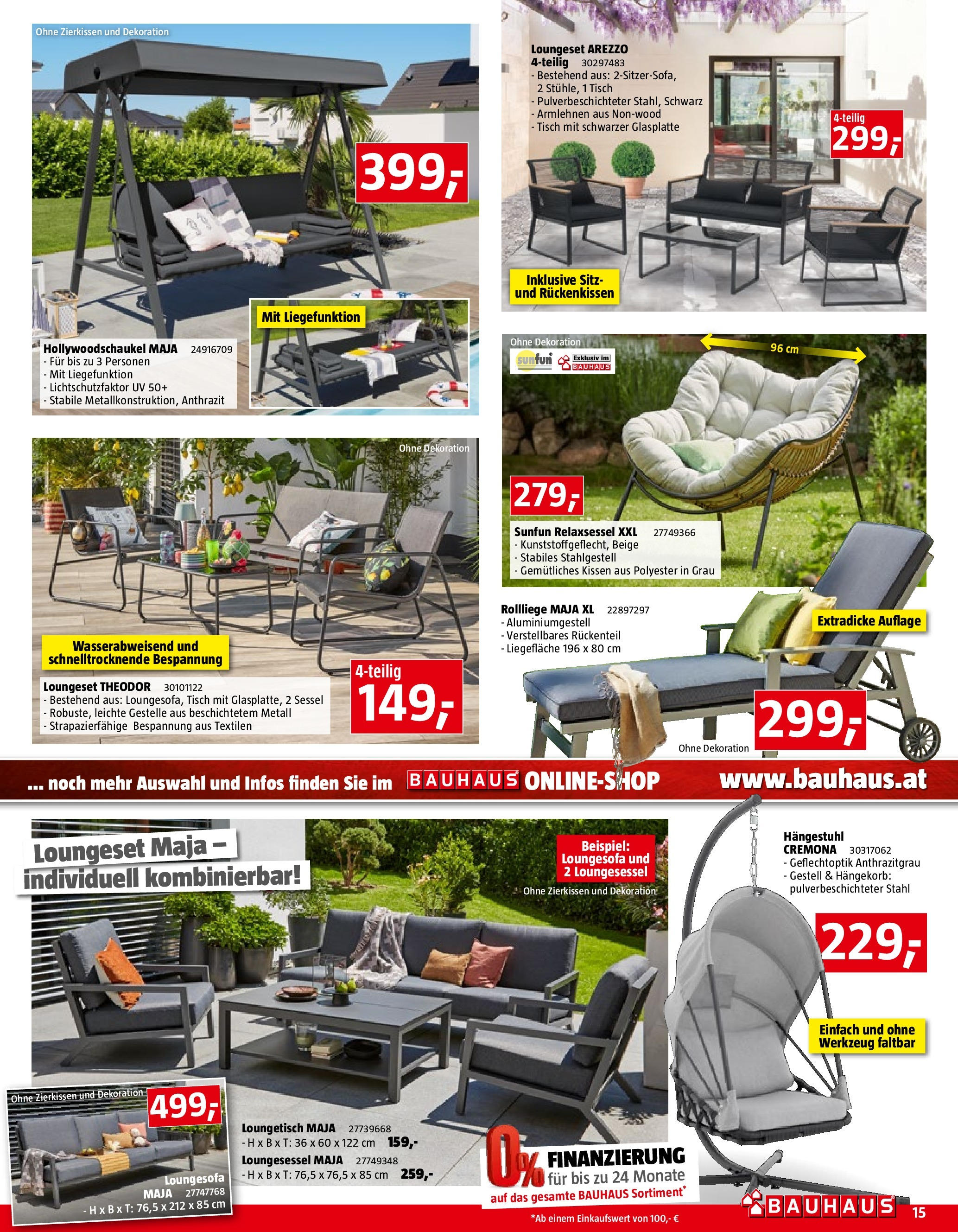 Bauhaus Prospekt aktuell von 03.04.2024 - Aktuelle Angebote | Seite: 15 | Produkte: Kissen, Sessel, Tisch