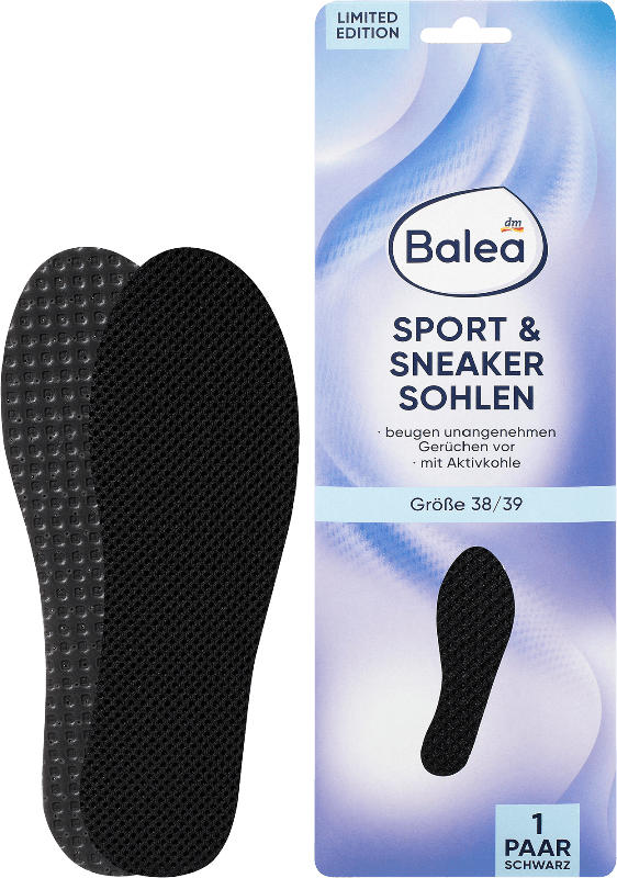 Balea Einlegesohlen Sport & Sneaker schwarz, Gr. 38/39 (1 Paar)