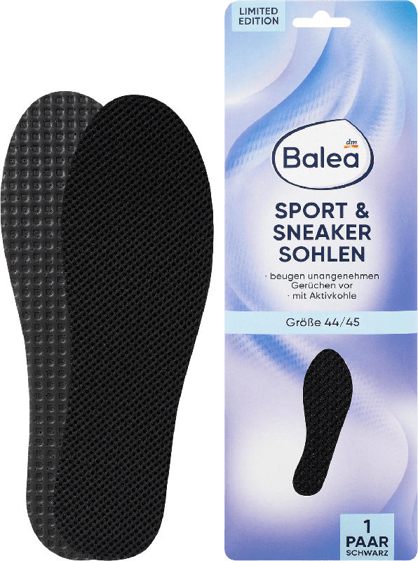 Balea Einlegesohlen Sport & Sneaker schwarz, Gr. 44/45 (1 Paar)