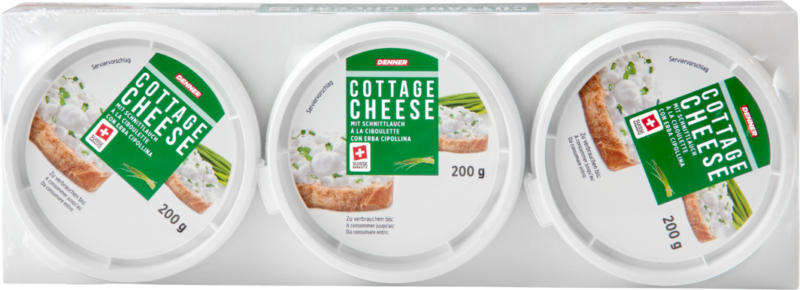 Cottage Cheese Denner, con erba cipollina, 3 x 200 g