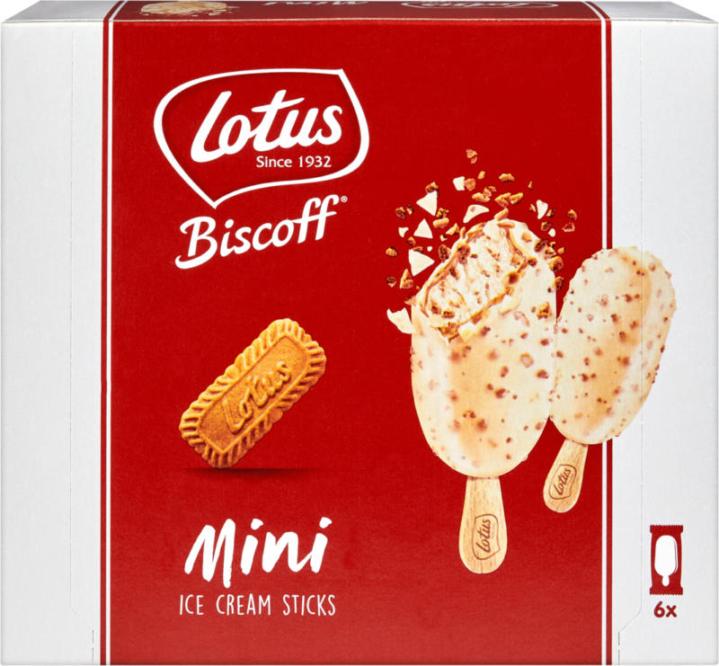 Lotus Biscoff Ice Cream Sticks Mini White, 6 x 60 ml