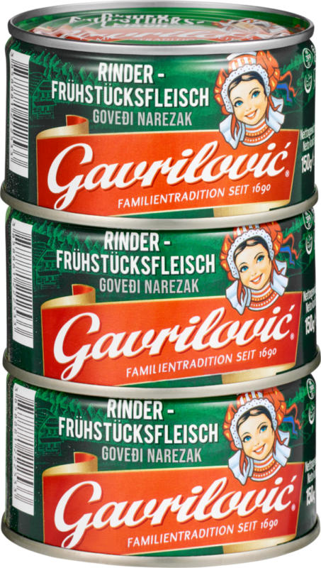Gavrilovic Rinderfrühstücksfleisch, 3 x 150 g