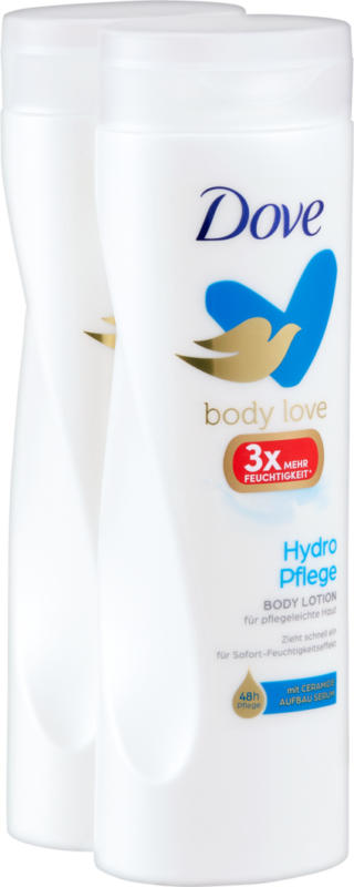 Dove Body Love Hydro Pflege, Feuchtigkeitspflege, 2 x 400 ml