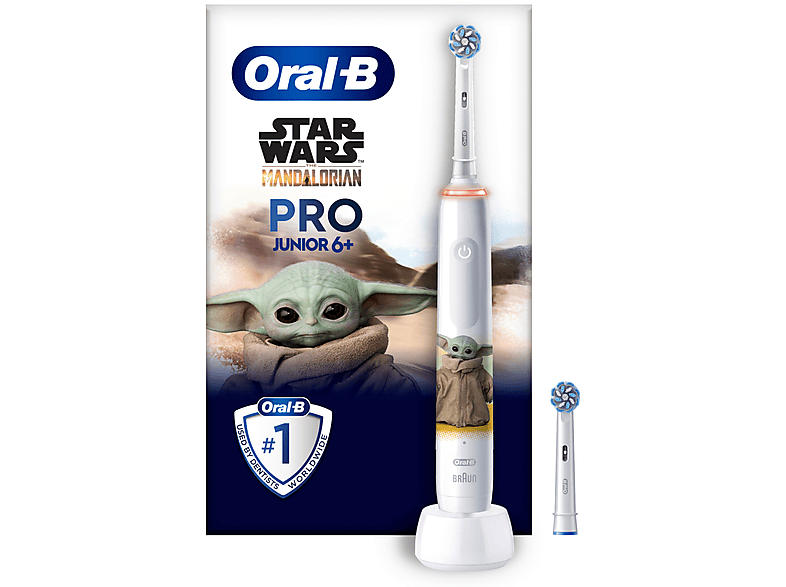 Oral-B Junior Grogu Star Wars Elektrische Zahnbürste, für Kinder ab 6 Jahren Weiß