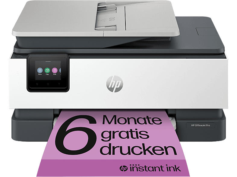 HP OfficeJet Pro 8124e Multifunktionsdrucker, 10 S/min Farbe, Tinte, Wi-Fi, Silber/Schwarz, HP+ 6 Monate Instant Ink