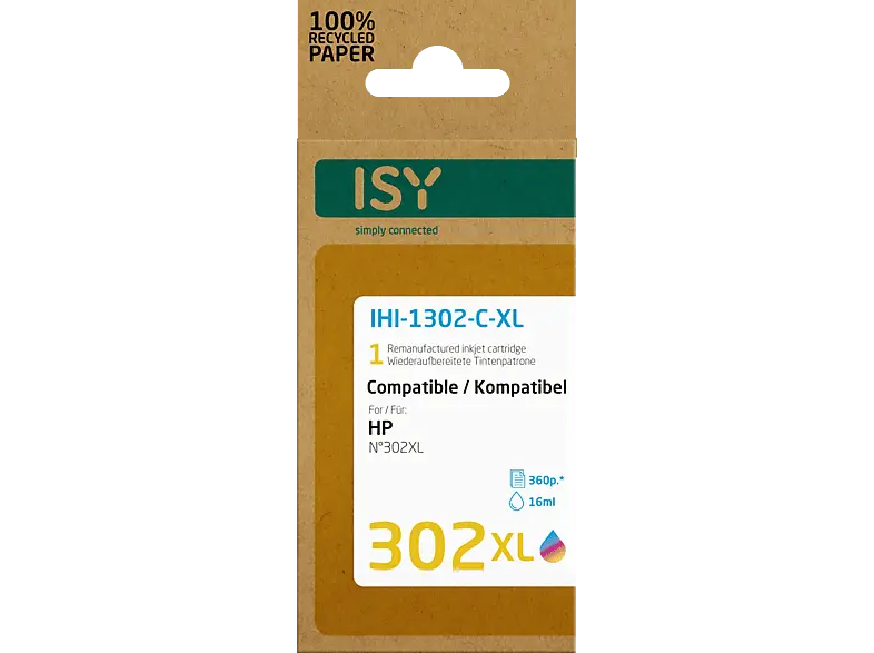 ISY IHI-1302-C-XL für HP 302XL, farbig, wiederaufbereitet; Tintenpatrone